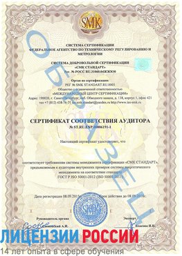 Образец сертификата соответствия аудитора №ST.RU.EXP.00006191-1 Углич Сертификат ISO 50001
